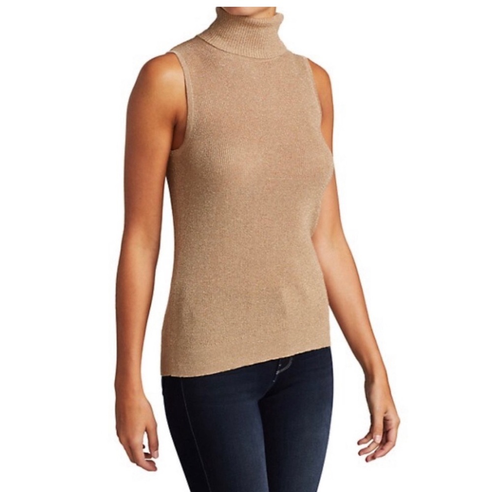 L’agence Metallic Gold Sleeveless Turtleneck Top